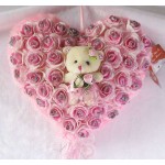 Pink Imported Roses Plush Heart with Baby Doll Teddy Bear